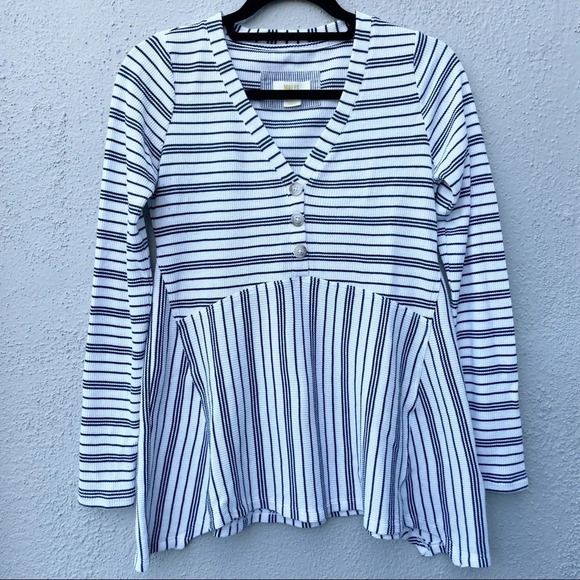 Anthropologie Maeve Striped Henley Peplum thermal Top Sz XS - Picture 1 of 8